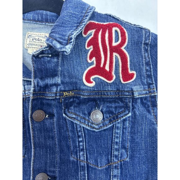 Polo Ralph Lauren Girl's Size 8 Denim Jean Jacket Pep Squad Patches Retro - Picture 5 of 10